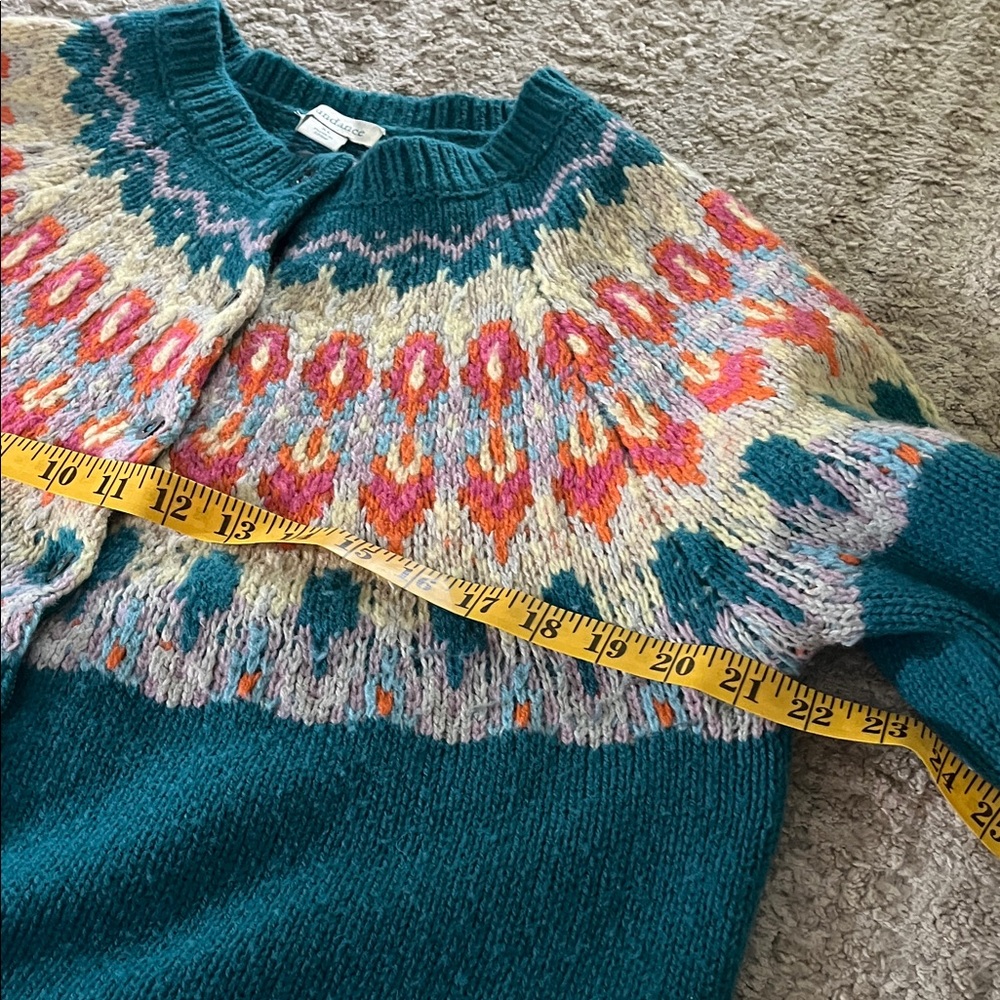 Sundance Teal Fair Isle Lambswool Crewneck Button Up Cardigan XL - Picture 8 of 10